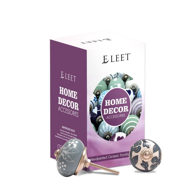 Eleet Assorted Ceramic Cabinet Knobs - Vintage Cabinet Cupboard Door & Drawer Pulls Chrome Hardware (Ceramic Knobs Set of 12, Grey & White) - Image 2